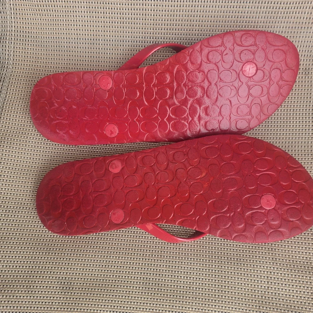 Coach Red Floral Rubber Flip Flops - Picture 4 of 7